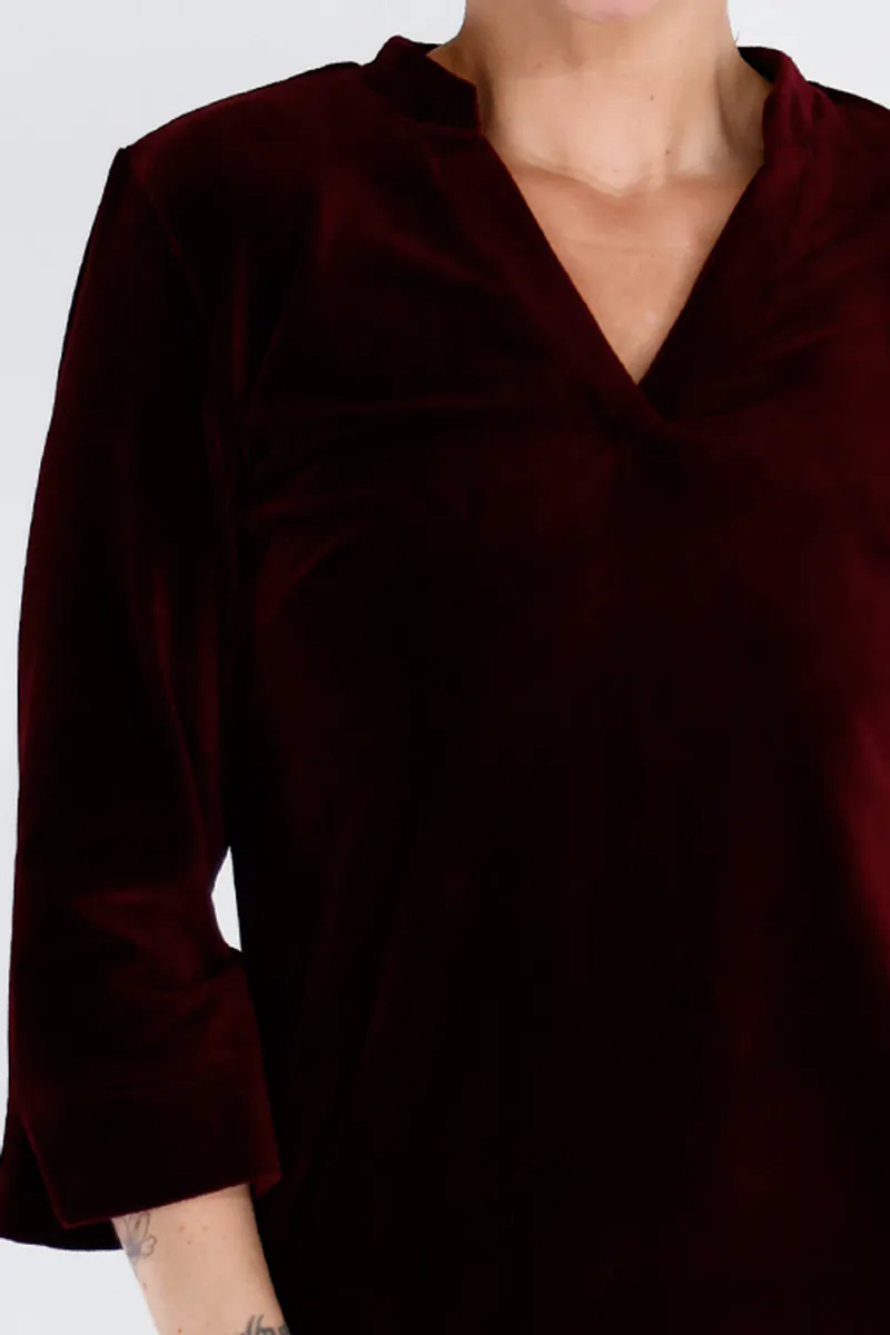 Saga burgunder velurkjole med lommer