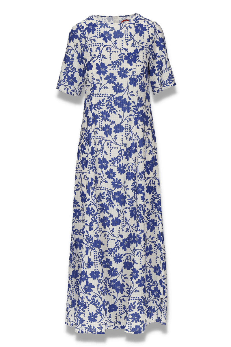 Ulrika blå og hvit blomstret kjole