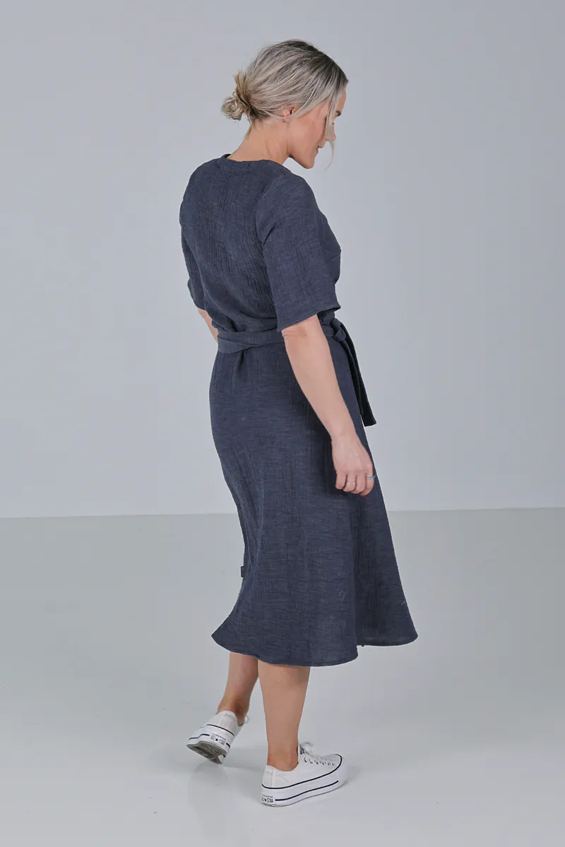 Siw navy melange omslagskjole 