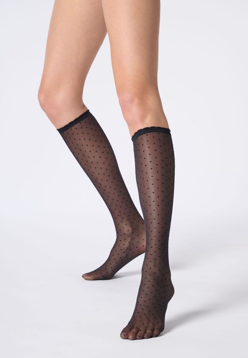 Knestrømper polkadot  Black Plumetis 