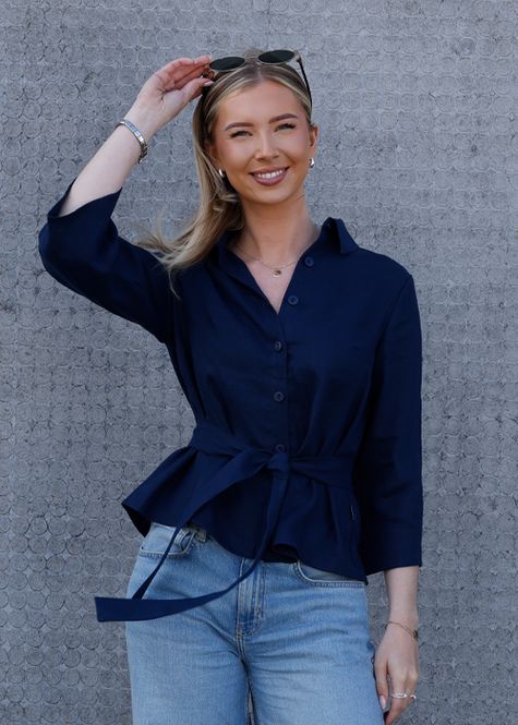 Hovedbilde Linn navyblå linskjorte