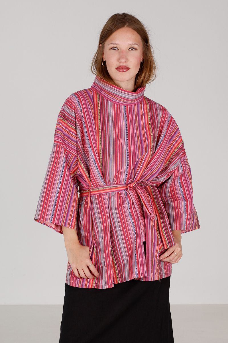 Hailey poncho inka stripe rød