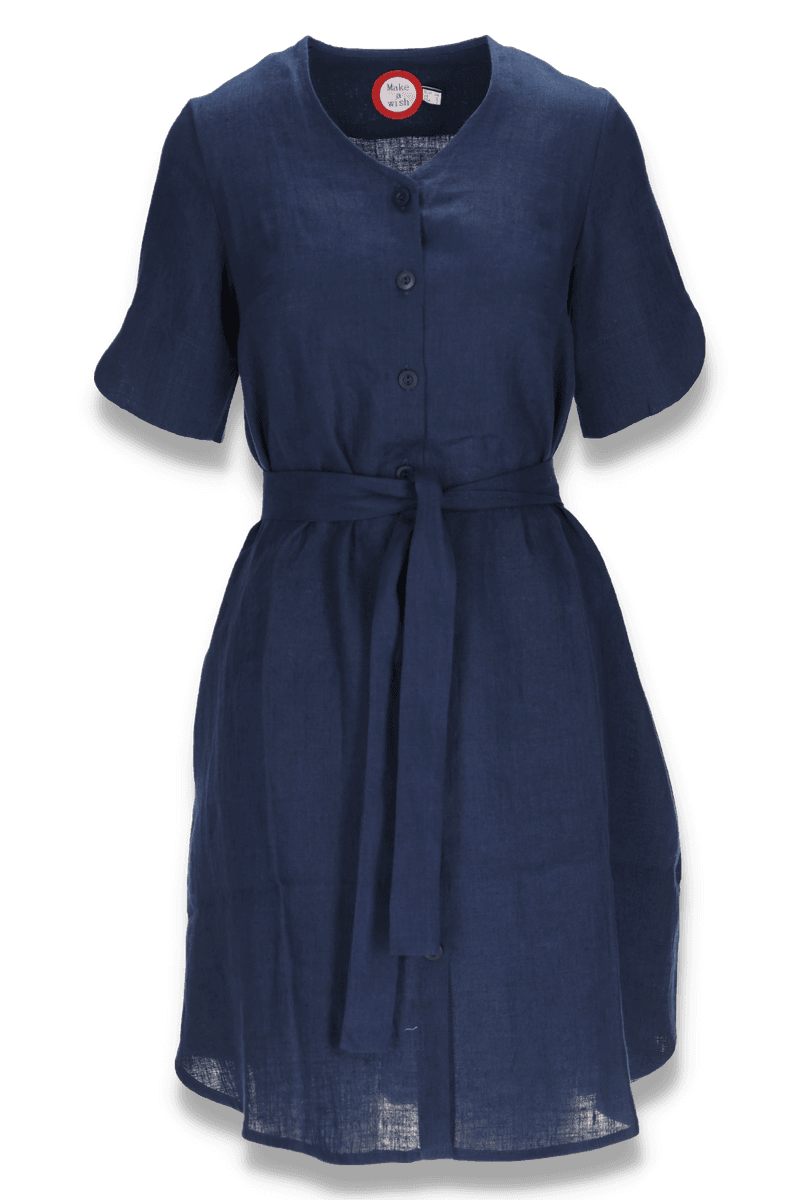 Alberte marineblå skjortekjole i lin